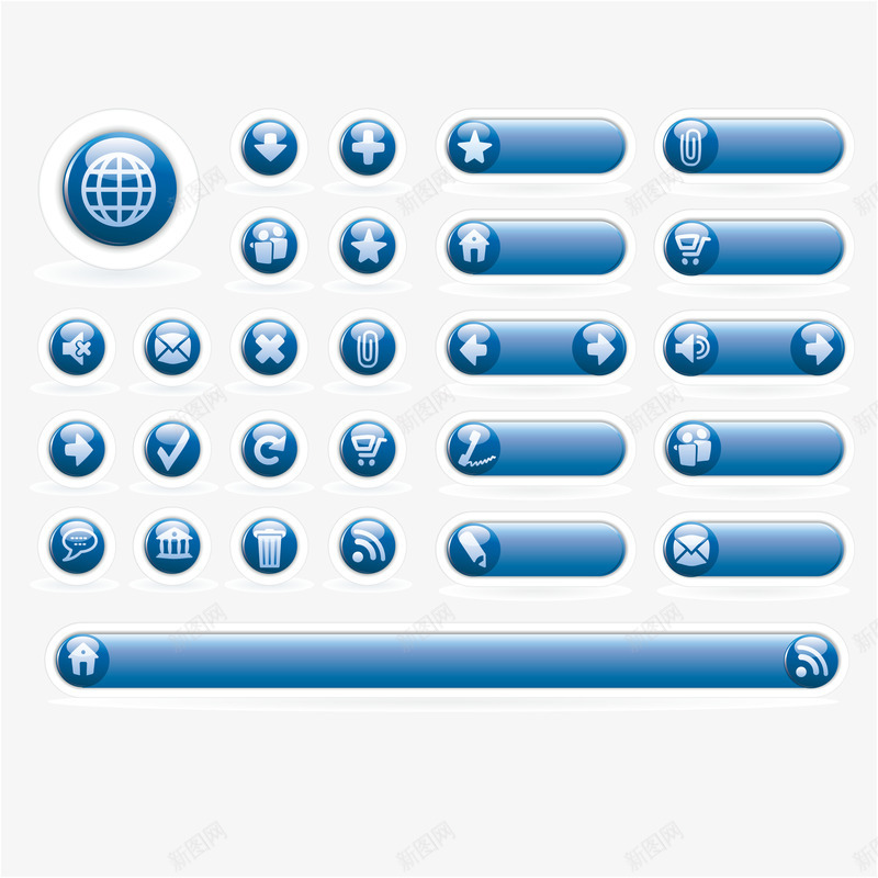 WEB风格蓝色水晶按钮矢量图ai免抠素材_新图网 https://ixintu.com 导航 按钮 网页设计 蓝色 矢量图