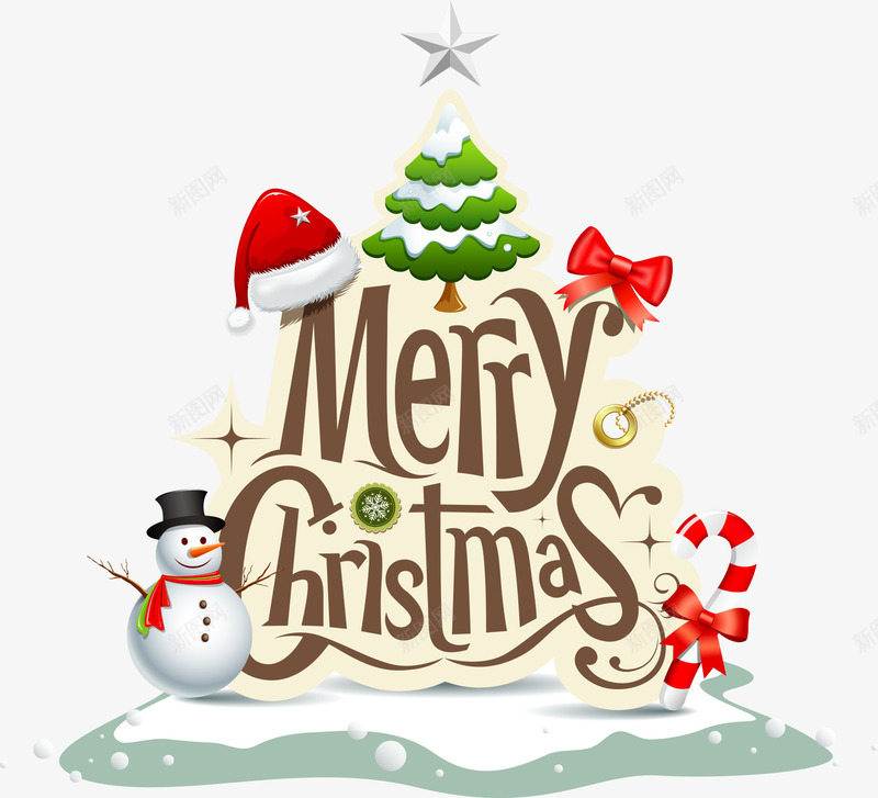 圣诞树与雪人矢量图eps免抠素材_新图网 https://ixintu.com 卡通 圣诞 圣诞树 帽子 雪人 矢量图