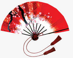 樱花梅花中国古风红色梅花扇子高清图片
