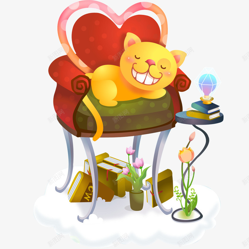 卡通猫png免抠素材_新图网 https://ixintu.com 卡通猫 可爱猫咪 椅子 笑脸猫