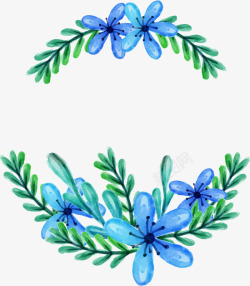蓝色手绘工艺花样贴纸手绘绿色植物花卉花边高清图片