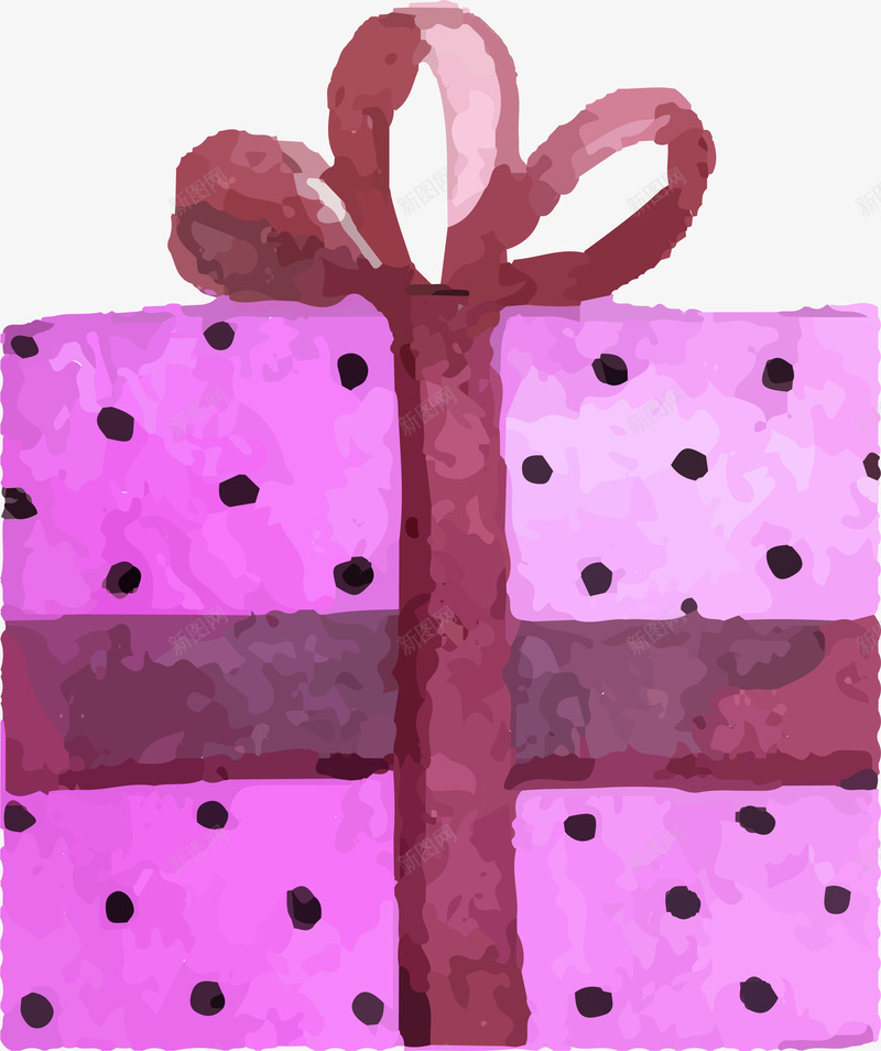 圣诞节紫色波点卡通礼物盒png免抠素材_新图网 https://ixintu.com 冬季 卡通手绘 水彩 波点 矢量图案 礼物 紫色
