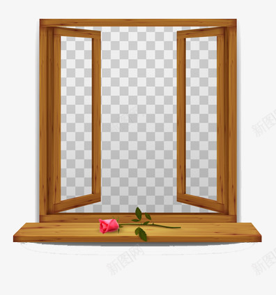半打开的窗png免抠素材_新图网 https://ixintu.com 一支玫瑰 复古 木材