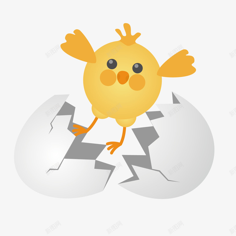 破碎的蛋壳和黄色小鸡png免抠素材_新图网 https://ixintu.com 复活节 小鸡 矢量装饰 破碎 蛋壳 黄色