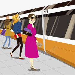 时尚插图火车站站台素材