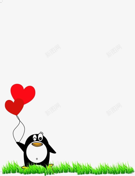 卡通企鹅气球png免抠素材_新图网 https://ixintu.com 企鹅 卡通 气球爱心气球 草地