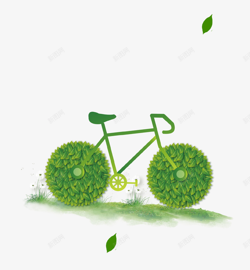 绿色清新创意低碳环保自行车插画psd免抠素材_新图网 https://ixintu.com 低碳 创意设计 插画 清新 环保 绿色 自行车