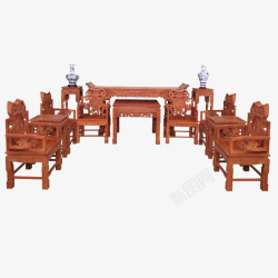 雕花长桌红木套装家具高清图片