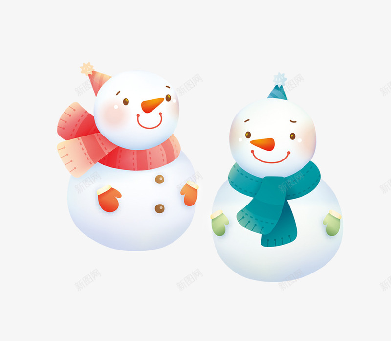 红色雪人青色雪人psd免抠素材_新图网 https://ixintu.com 免费PNG下载 红色雪人 雪人 青色雪人