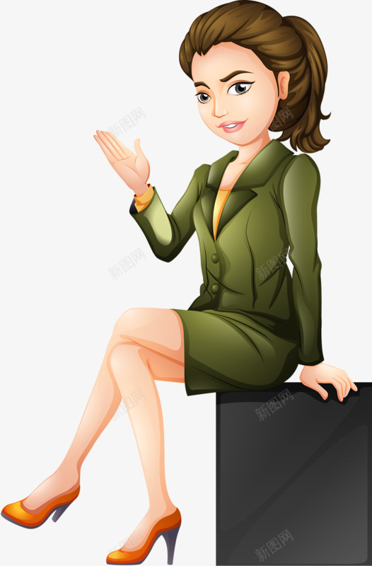坐着的女士png免抠素材_新图网 https://ixintu.com 凳子 女士 绿色 西装