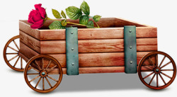 木质推车里的玫瑰素材