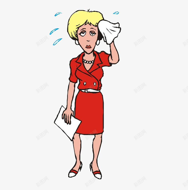 穿红裙子流汗的女士png免抠素材_新图网 https://ixintu.com 人物 卡通 女士 汗珠 红色