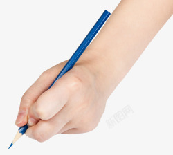 手握蓝色蜡笔素材