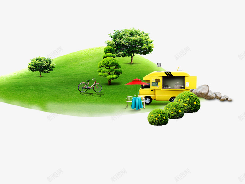 绿色环保景色png免抠素材_新图网 https://ixintu.com 景色 树木 环保 绿色 绿色环保景色 自行车 草地 车