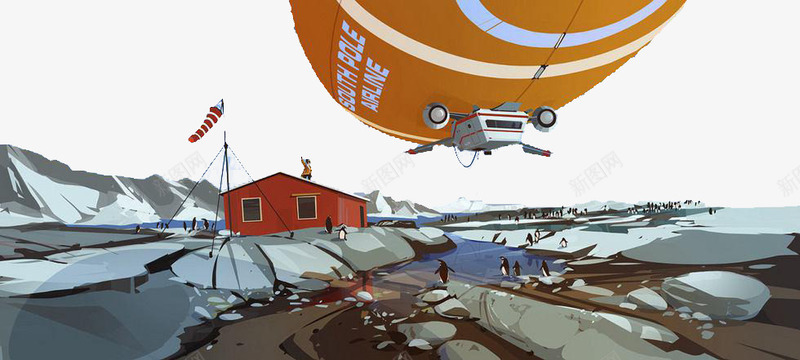 北极企鹅插画png免抠素材_新图网 https://ixintu.com 企鹅 北极 房子 飞机