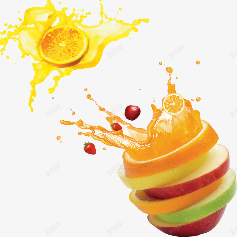 鲜榨果汁广告png免抠素材_新图网 https://ixintu.com 橙子片 苹果 草莓 鲜榨果汁