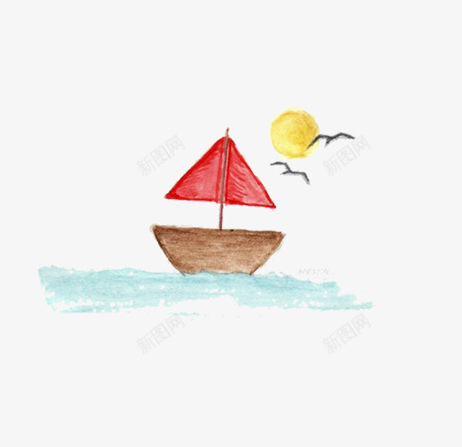 海上的帆船psd免抠素材_新图网 https://ixintu.com 太阳 帆船 海上 海鸥