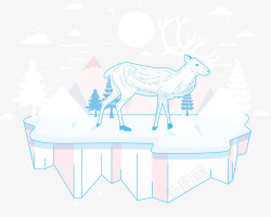 山区风景雪地上的驯鹿高清图片