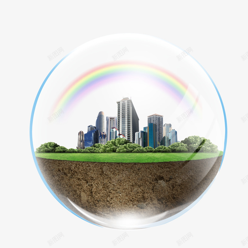 水晶球里的城市png免抠素材_新图网 https://ixintu.com 城市建筑 彩色 水晶球 绿色环保 装饰