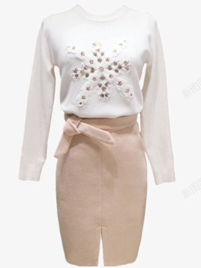 两件套女装png免抠素材_新图网 https://ixintu.com 包臀裙 显瘦 气质 白色 镶钻