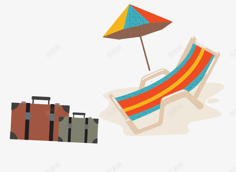 夏日海滩上的躺椅矢量图eps免抠素材_新图网 https://ixintu.com 夏日海滩 行李箱 躺椅 矢量图