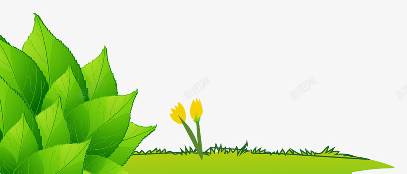 嫩绿草叶草坪黄色花png免抠素材_新图网 https://ixintu.com 嫩绿色 草叶 草坪 黄色花