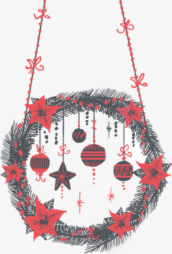红黑色鼠标可爱圣诞花环挂饰矢量图高清图片