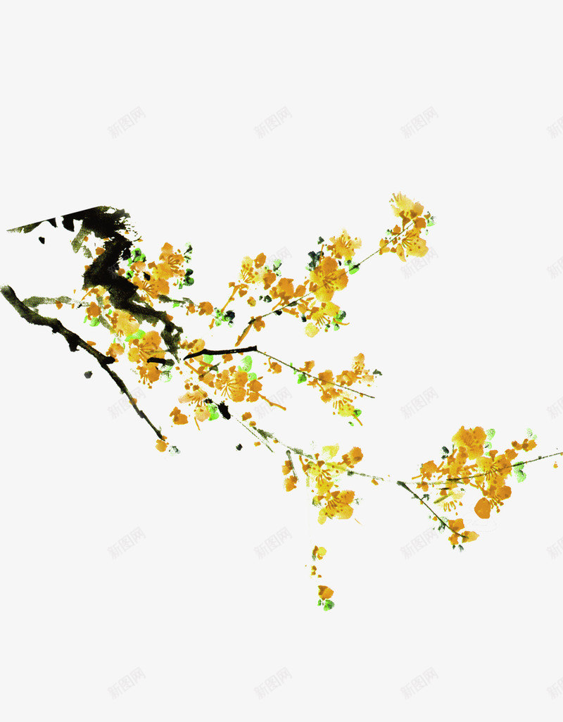 典雅金色的梅花psd免抠素材_新图网 https://ixintu.com 免抠 免抠图 典雅 梅花 花 花朵 金梅花 金色