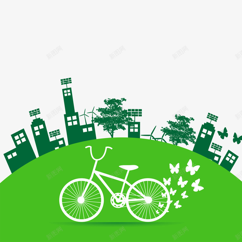 创意环保海报出行png免抠素材_新图网 https://ixintu.com 出行季 创意海报 剪影 手绘 树叶 环保海报 绿色 绿色出行