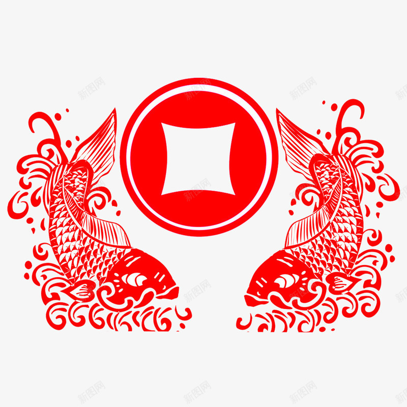 海报装饰剪纸png免抠素材_新图网 https://ixintu.com 喜庆 年年有余 春节 海报装饰 红色 节日 节日海报 铜钱