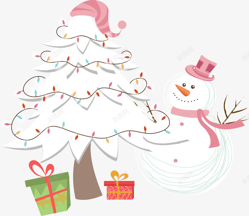 圣诞树与雪人礼盒png免抠素材_新图网 https://ixintu.com 卡通 圣诞 圣诞图片 圣诞树 圣诞素材 圣诞节 矢量圣诞 礼盒 雪人