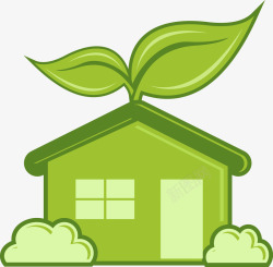 绿色草地上和绿叶房子卡通房子绿叶图标高清图片