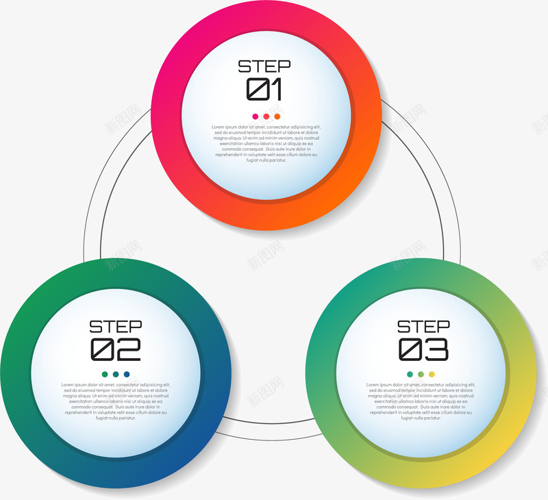 彩色环圈步骤图表png免抠素材_新图网 https://ixintu.com 三项图表 彩色圆圈 毕业答辩 答辩图表