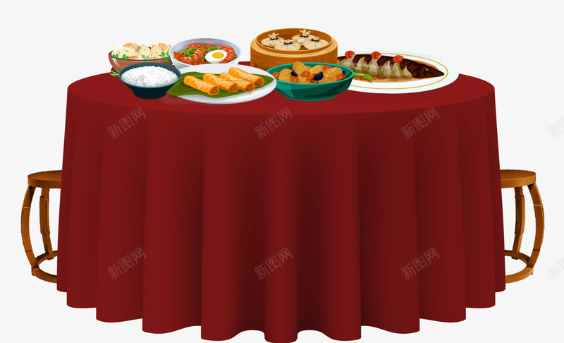新年年夜饭红色桌子装饰psd免抠素材_新图网 https://ixintu.com 年夜饭 新年 板凳 桌布红 红色桌子装饰 红色桌布 食物