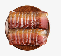 猪肉实物图木质盘子和腊肉切片高清图片