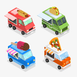 彩色外卖快餐车矢量彩色立体可移动快餐车高清图片