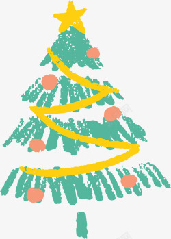 可爱圣诞小人涂鸦手绘丝带圣诞树矢量图高清图片