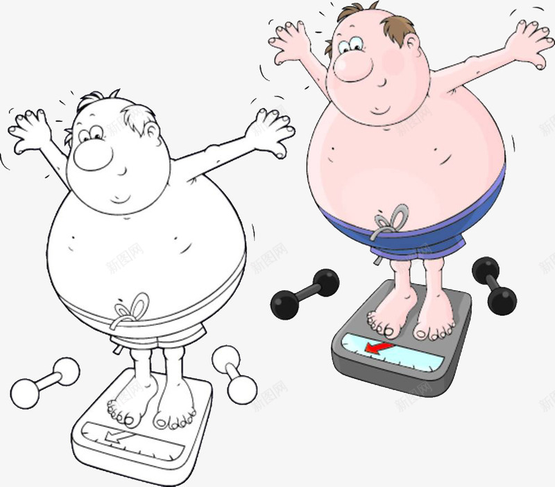 卡通大肚腩男人称体重png免抠素材_新图网 https://ixintu.com 减肥运动 卡通 大肚腩 手绘插图 男人 称体重