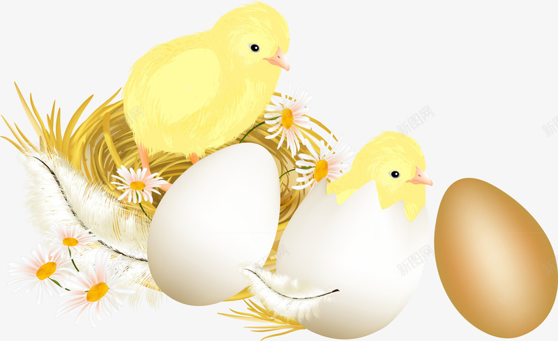 破壳的小鸡png免抠素材_新图网 https://ixintu.com 兔子 创意 卡通 复活节 小鸡 彩蛋 手绘 花篮 金蛋