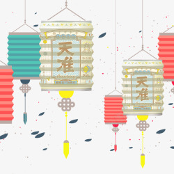 卡通手绘中国风新年装饰灯笼背景素材