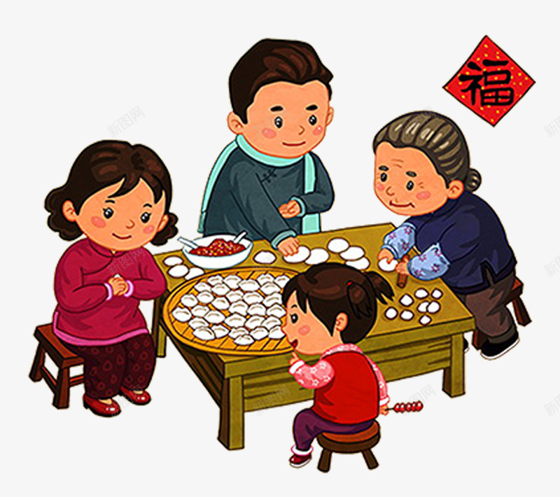 大年三十年夜饭简约卡通psd免抠素材_新图网 https://ixintu.com 一家人 其乐融融 卡通 团圆饭 年夜饭 手绘 新年 春节