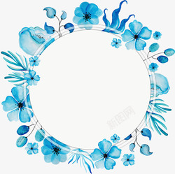 天蓝色花环水彩蓝色花环标题框高清图片