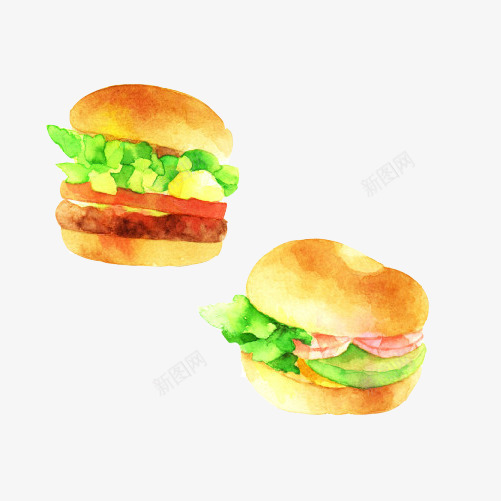 蔬菜汉堡手绘画片png免抠素材_新图网 https://ixintu.com 快餐 手绘美食 汉堡 面包片