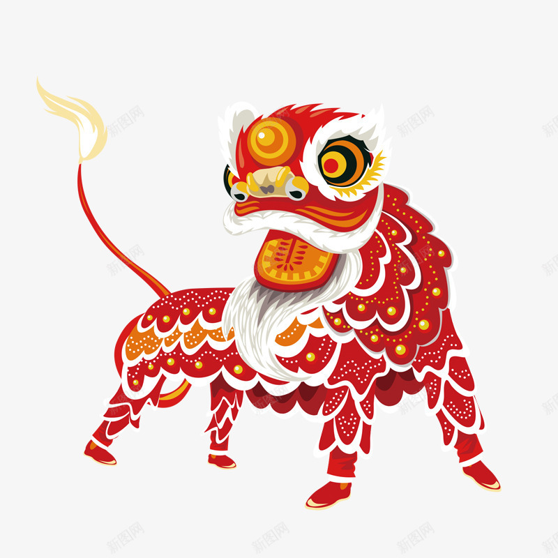 红色狮子节日元素png免抠素材_新图网 https://ixintu.com 动物 喜庆 平面 春节 狮子 站立 红色 节日 设计
