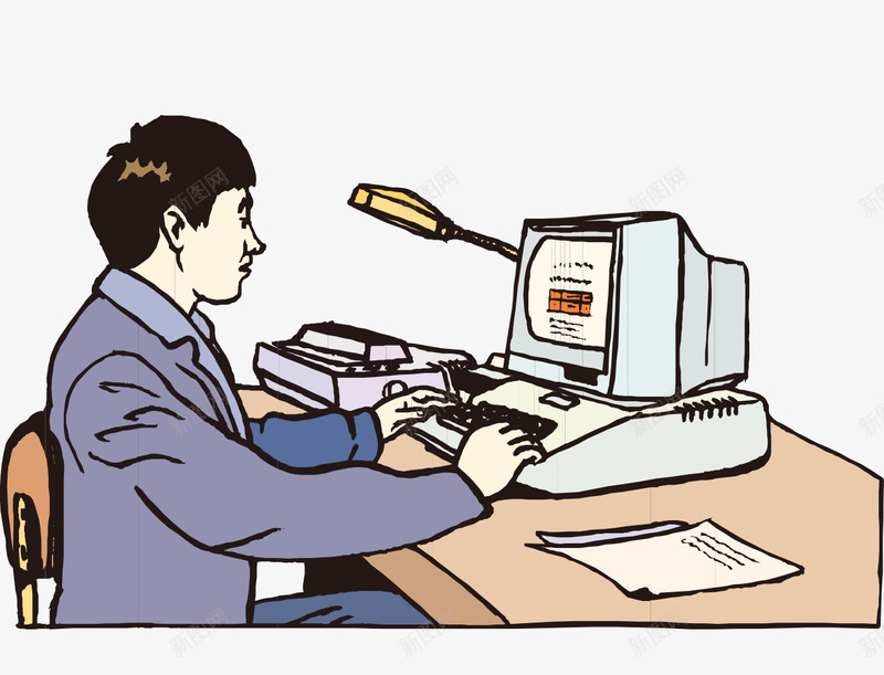 卡通手绘坐椅子上玩电脑男人png免抠素材_新图网 https://ixintu.com 卡通的人物 坐椅子上的男人 手绘的男人 玩电脑的男人