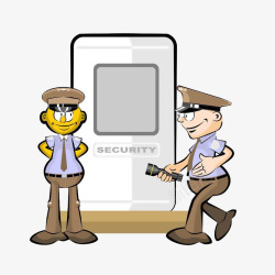 巡逻保安卡通拿着手电和站立的保安高清图片