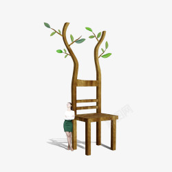 倚在椅子形状参天大树旁的商务女素材