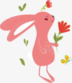 水彩粉色拿花的兔子矢量图素材