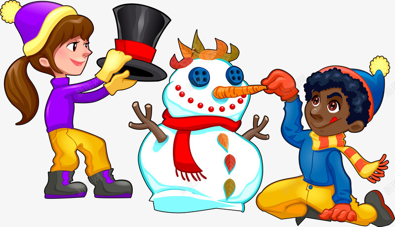 手绘堆雪人的孩子png免抠素材_新图网 https://ixintu.com 卡通 堆雪人 孩子 小孩 手绘