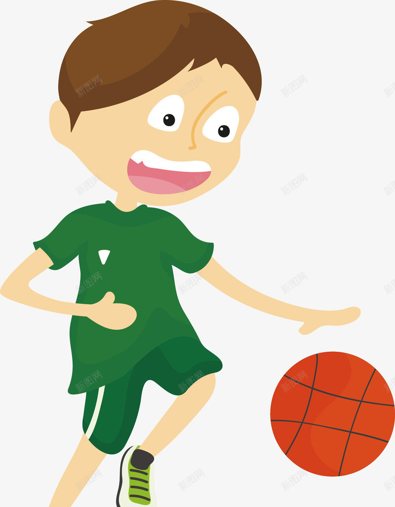 打篮球的孩子png免抠素材_新图网 https://ixintu.com 孩子 手绘 篮球 绿球衣